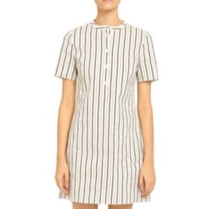 Theory Striped Trapeze Mini Linen Cotton Casual Career Workwear Buttons Dress